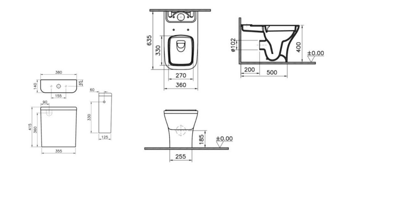 Kartell K-VIT Eklipse Square Closed Back Rimless Close Coupled WC Pan-White Gloss (EK023SQ)