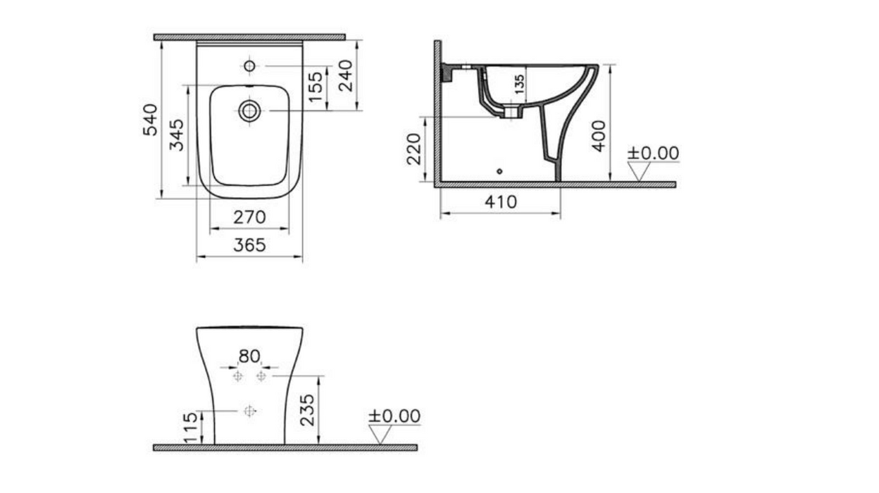 Kartell K-VIT Eklipse Square Back To Wall Bidet-White Gloss (EK026SQ)
