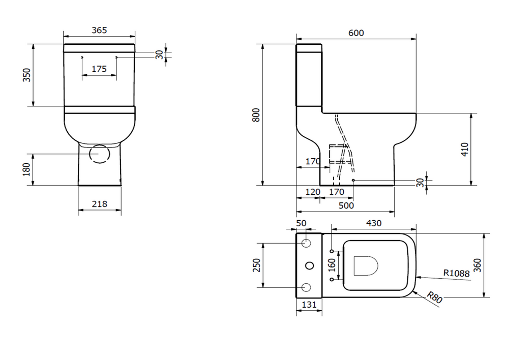 Kartell K-VIT Options 600 Rimless Close Coupled WC Pan-White Gloss (POT080OPR)