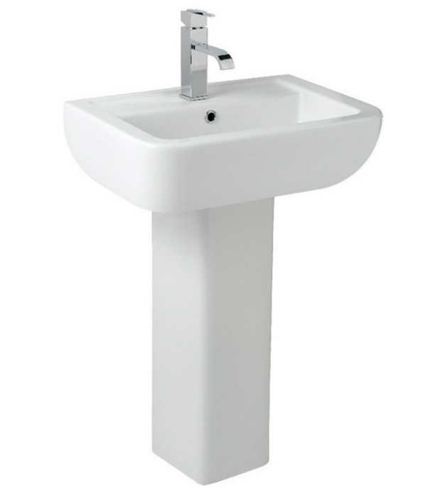 Kartell K-VIT Options 600 550mm 1 Tap Hole Basin with Pedestal Options-White Gloss (POT085OP)