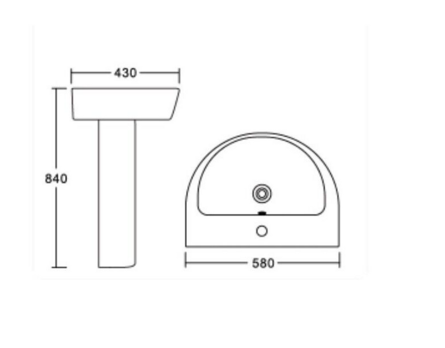 Kartell K-VIT Genoa Round 580mm 1 Tap Hole Round Basin and Full Pedestal (GEN029RO-GEN030RO)