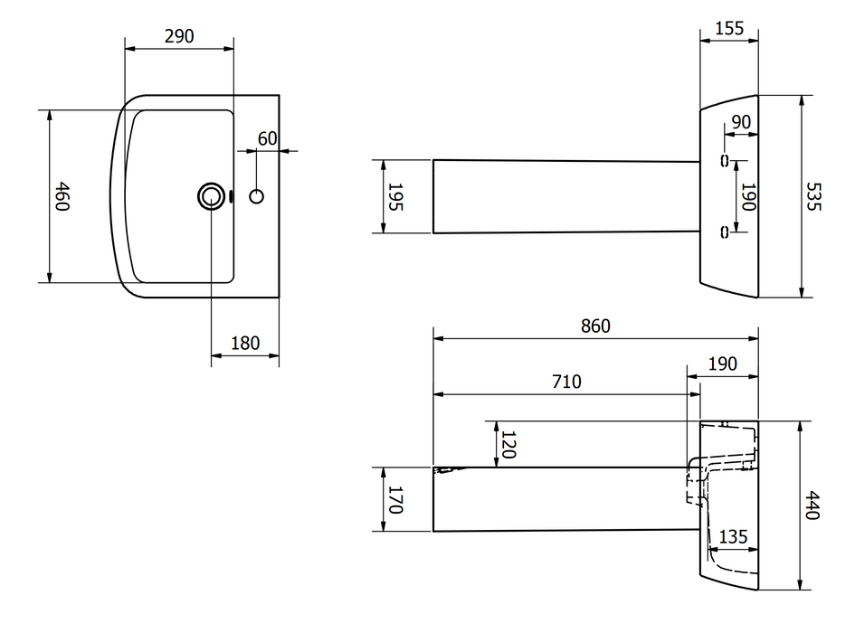 Kartell K-VIT Project Round 530mm 1 Tap Hole Basin with Full or Semi Pedestal (POT867PR-POT453SE)(POT867PR-POT454SE)