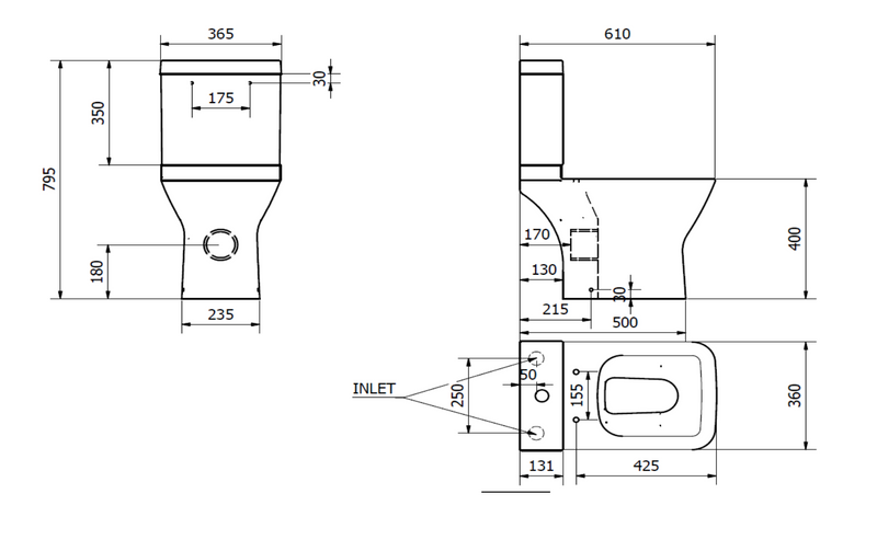 Kartell K-VIT Project Square Close Coupled WC Pan with Cistern & Soft Close Seat (POT860PR-POT600SE-POT866PR)