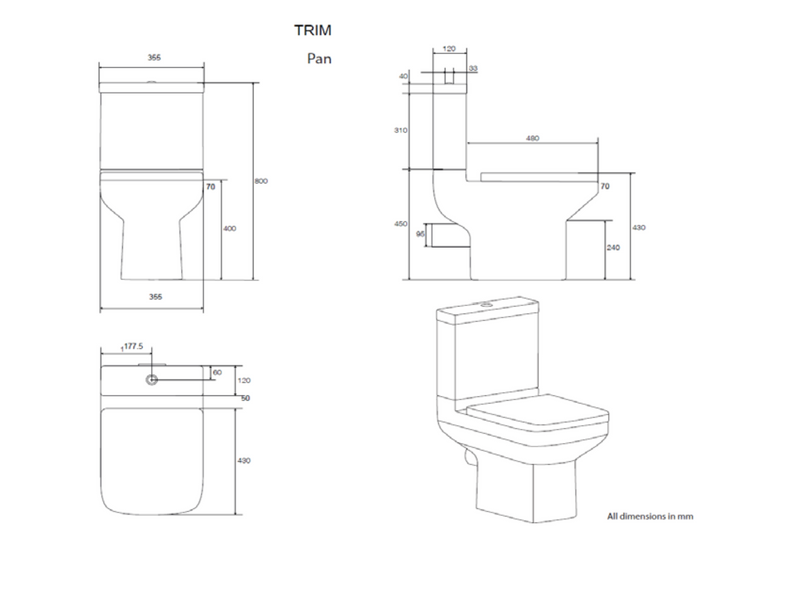 Kartell K-VIT Trim Close Coupled WC with Close Coupled Cistern & Soft Close Seat (POT471TR-POT600SE-POT472TR)
