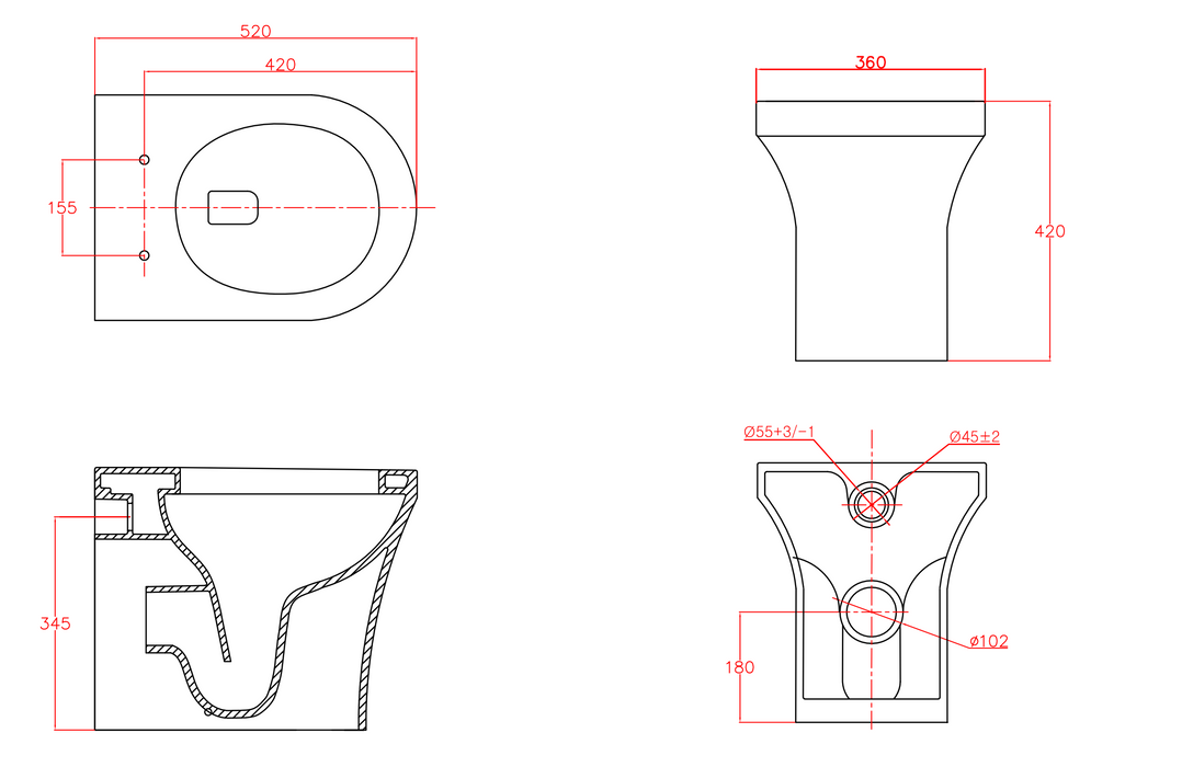 Kartell K-VIT Ozone Rimless Back To Wall WC Pan (POT025OZ)