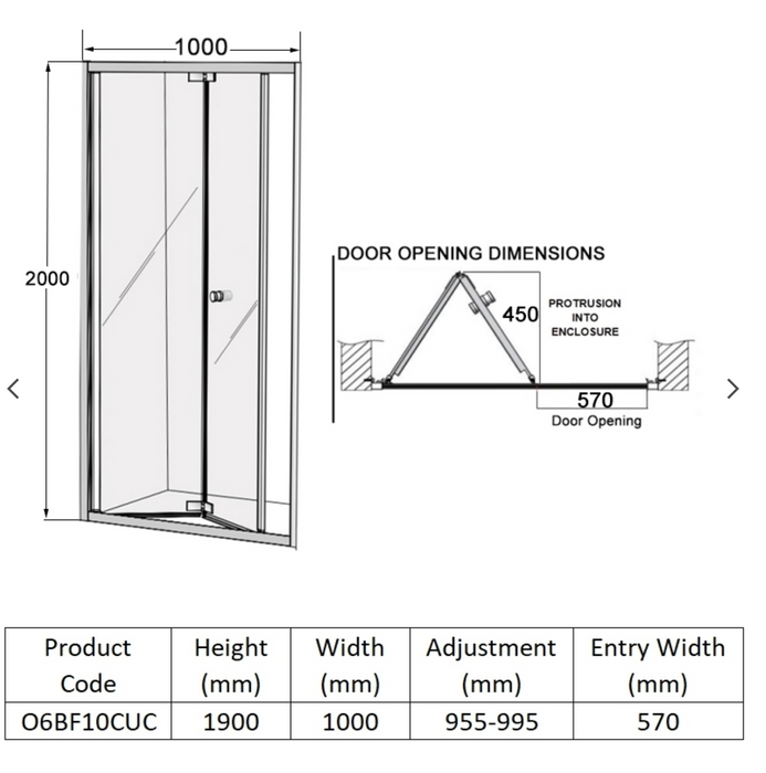 Impey Coram Optima 6 1000mm Bi Fold Door Chrome (O6BF10CUC)