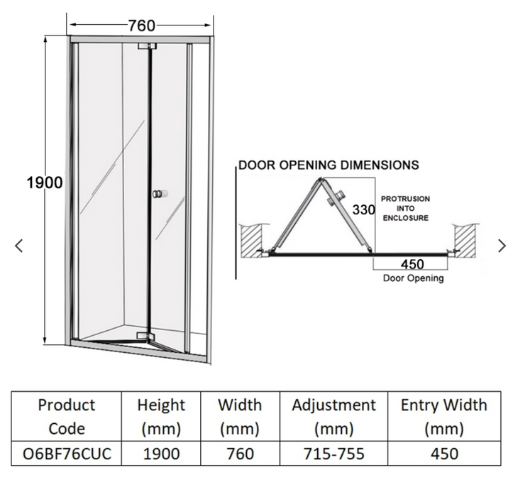 Impey Coram Optima 6 Bi-Fold Door 760mm Chrome (O6BF76CUC)