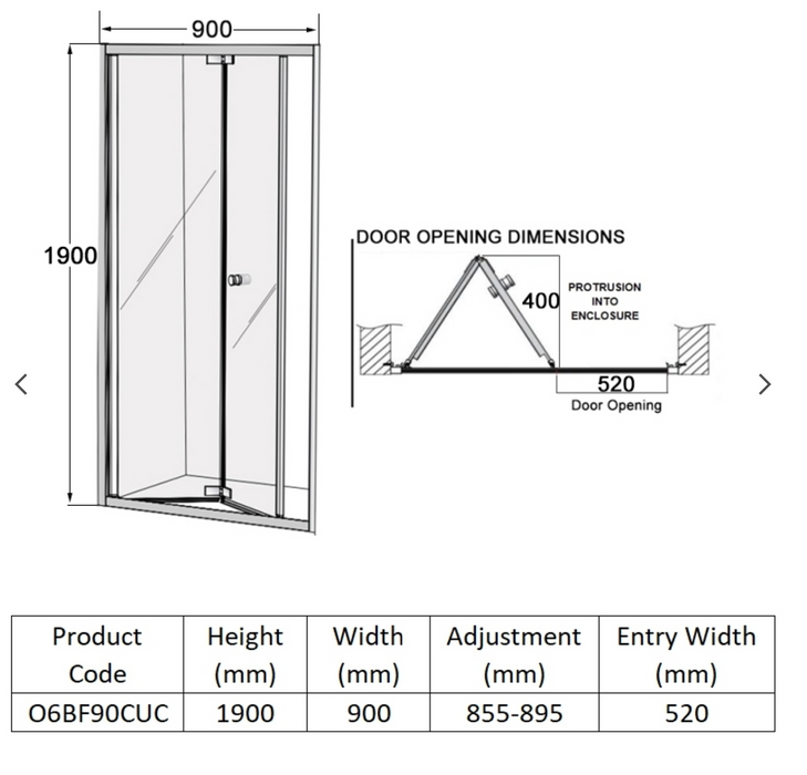 Impey Coram Optima 6 Bi-Fold Door 900mm Chrome (O6BF90CUC)