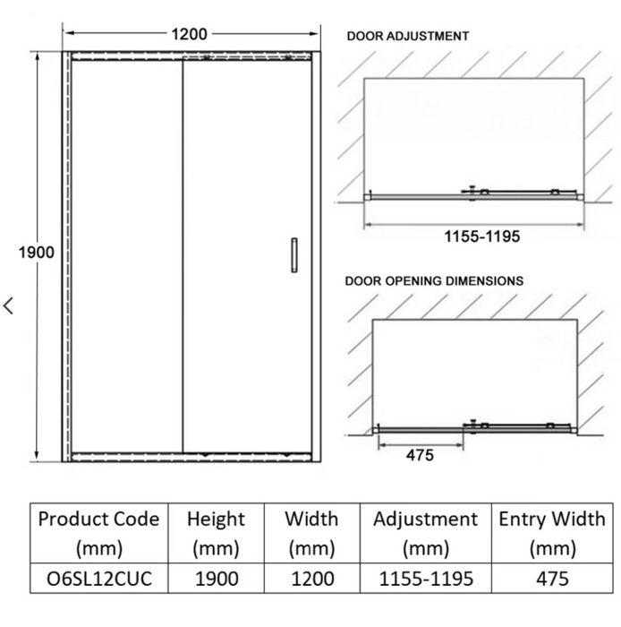 Impey Coram Optima 6 6mm Plain Glass 1200mm Wide Sliding Shower Door Chrome (O6SL12CUC)