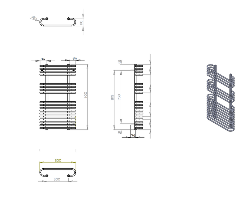 Kartell K-VIT Oakland Designer Radiator 500mm x x920mm - Chrome (OAK)(OAK-1)