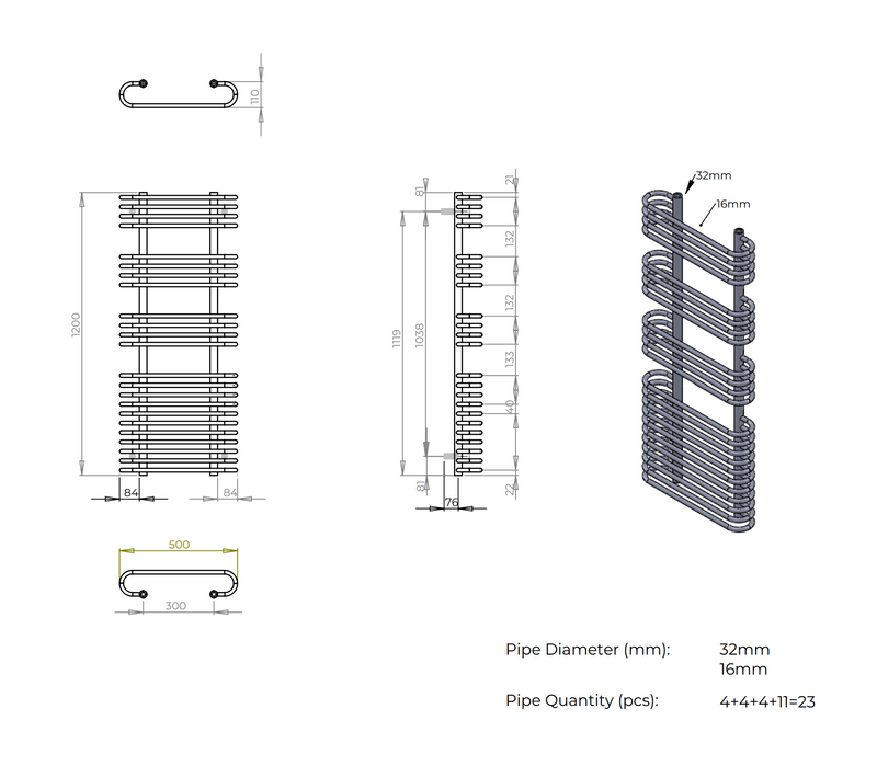Kartell K-VIT Oakland Designer Radiator 500mm x x920mm - Chrome (OAK)(OAK-1)