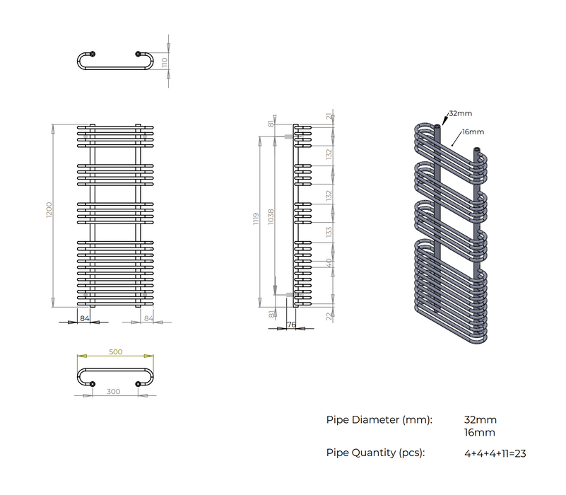 Kartell K-VIT Oakland Designer Radiator 500mm x x920mm - Chrome (OAK)(OAK-1)