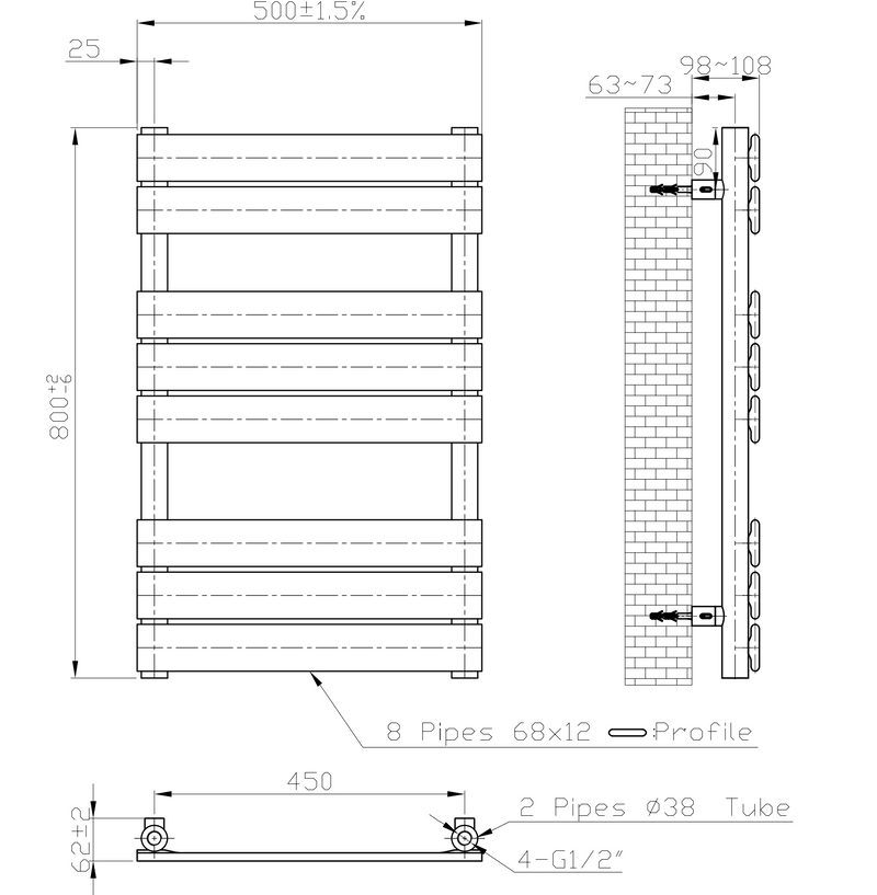Kartell K-VIT Memphis Designer Towel Rail Matt Black (MEM500-800B)(MEM500-1200B)(MEM600-1200B)