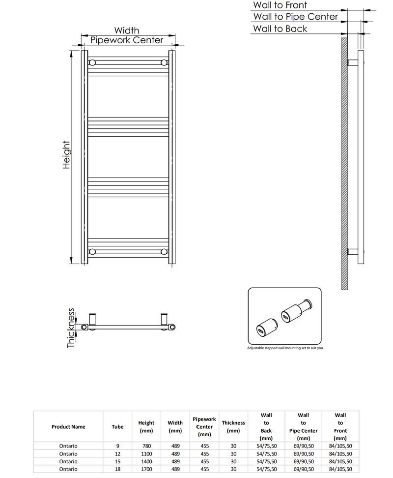 Kartell K-VIT Ontario Towel Radiator 780x500mm Matt White and Matt Black (ALTWL-5-508-WT)(ALTWL-5-508-BK)
