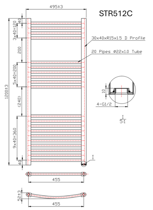 Kartell K-VIT K-Rail 22mm Straight Heated Towel Rail Chrome (STR312C)