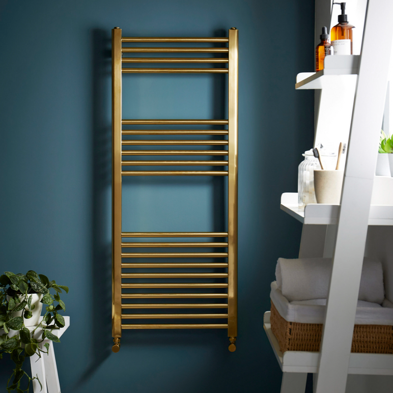Kartell K-Rail 22mm Straight Heated Towel Rail Brushed Brass - All Sizes