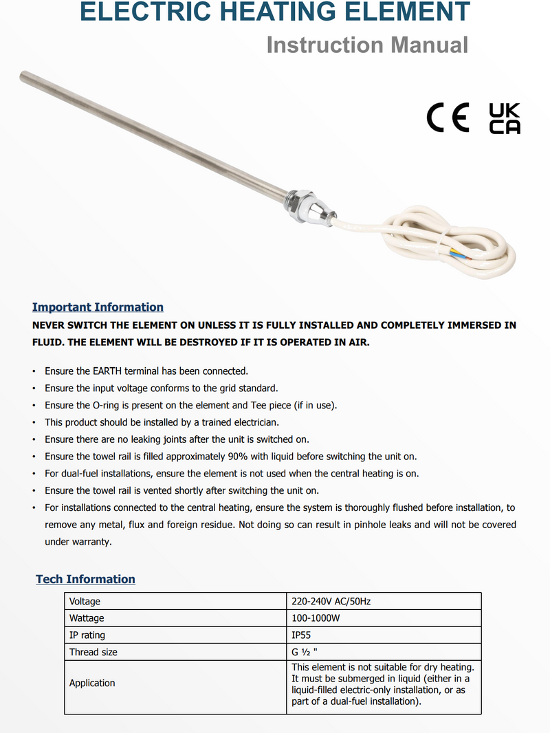 Kartell K-VIT Dual Fuel Heating Element - 600 Watt Chrome (HE600C)