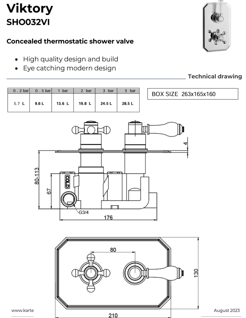 Kartell K-VIT Viktory Option 1 Concealed Thermostatic Shower Set with Adjustable Slide Rail Kit – Chrome (SHO032VI)(SHO100SR)(SHO092OE)
