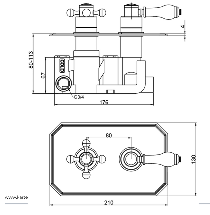 Kartell K-VIT Viktory Option 2 Thermostatic Concealed Shower with Fixed Overhead Drencher (SHO032VI)(SHO083DE)