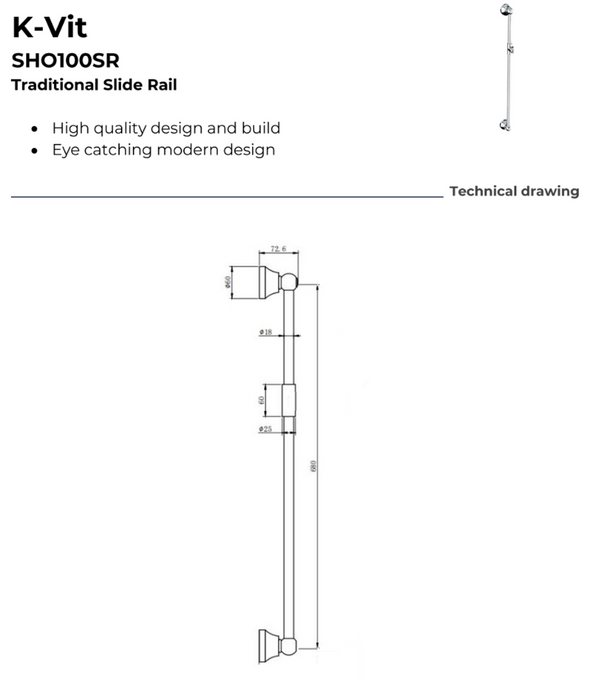 Kartell K-Vit Viktory Option 3 Thermostatic Concealed Shower with Adjustable Slide Rail Kit & overhead Drencher (SHO033VI)(SHO100SR)(SHO092OE)(SHO083DE)