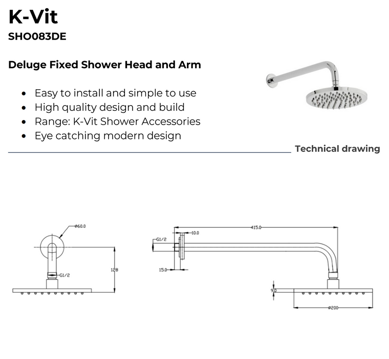 Kartell K-Vit Viktory Option 3 Thermostatic Concealed Shower with Adjustable Slide Rail Kit & overhead Drencher (SHO033VI)(SHO100SR)(SHO092OE)(SHO083DE)