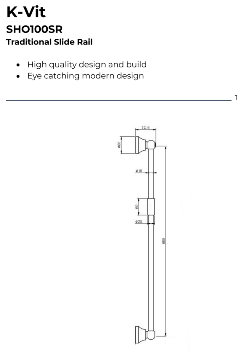 Kartell K-VIT Viktory Option 4 Exposed Thermostatic Shower with Adjustable Slide Rail Kit – Chrome (SHO036VI)(SHO100SR)