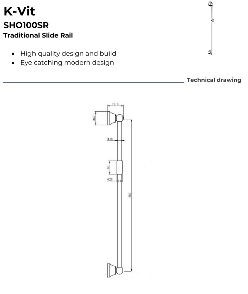 Kartell K-VIT Klassique Option 3 Concealed Thermostatic Shower Set with Slide Rail Kit & Overhead Drencher – Chrome (SHO043KL)(SHO100SR)(SHO092OE)(SHO083DE)