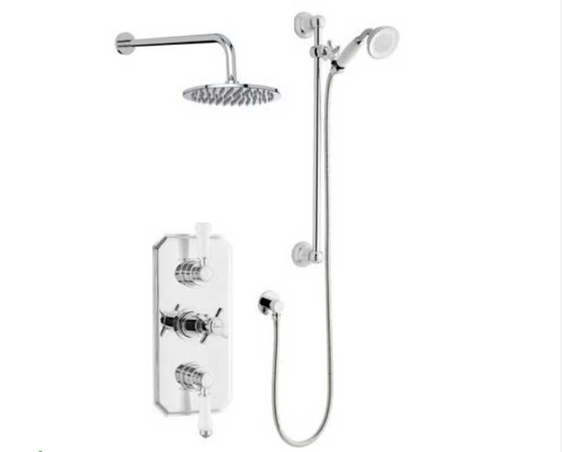 Kartell K-VIT Klassique Option 5 Triple Concealed Thermostatic Shower Set with Slide Rail Kit & Overhead Drencher – Chrome (SHO041KL)(SHO100SR)(SHO092OE)(SHO083DE)