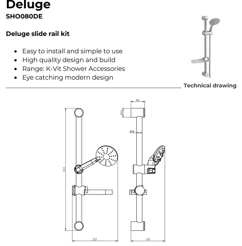 Kartell K-VIT Plan Option 3 Concealed Thermostatic Shower Set with Slide Rail Kit & Overhead Drencher – Chrome (SHO002PL)(SHO080DE)(SHO092OE)(SHO083DE)