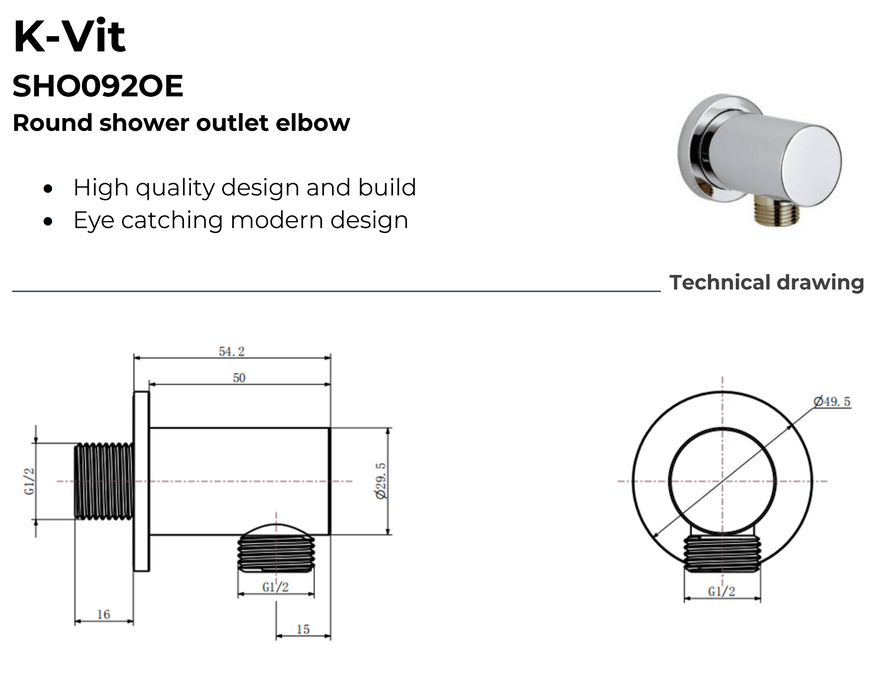 Kartell K-Vit Plan Option 1 Thermostatic Concealed Shower Valve Inc Riser Rail Kit (SHO001PL)(SHO080DE)(SHO092OE)