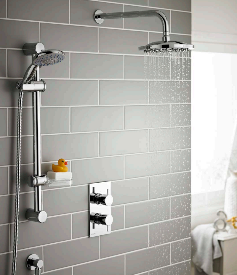 Kartell K-VIT Plan Option 3 Concealed Thermostatic Shower Set with Slide Rail Kit & Overhead Drencher – Chrome (SHO002PL)(SHO080DE)(SHO092OE)(SHO083DE)