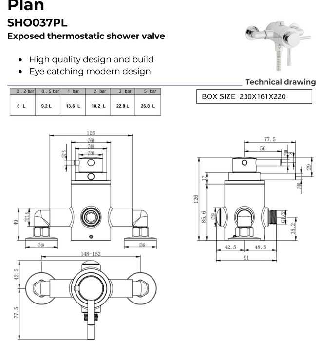 Kartell K-VIT Plan Option 4 Thermostatic Exposed Shower with Adjustable Slide Rail Kit (SHO037PL)(SHO080DE)