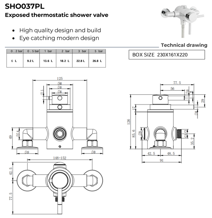 Kartell K-VIT Plan Exposed Thermostatic Valve Chrome (SHO037PL)