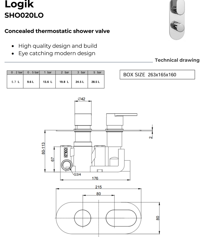 Kartell K-VIT Logik Concealed Thermostatic Shower Valve – Chrome (SHO020LO)