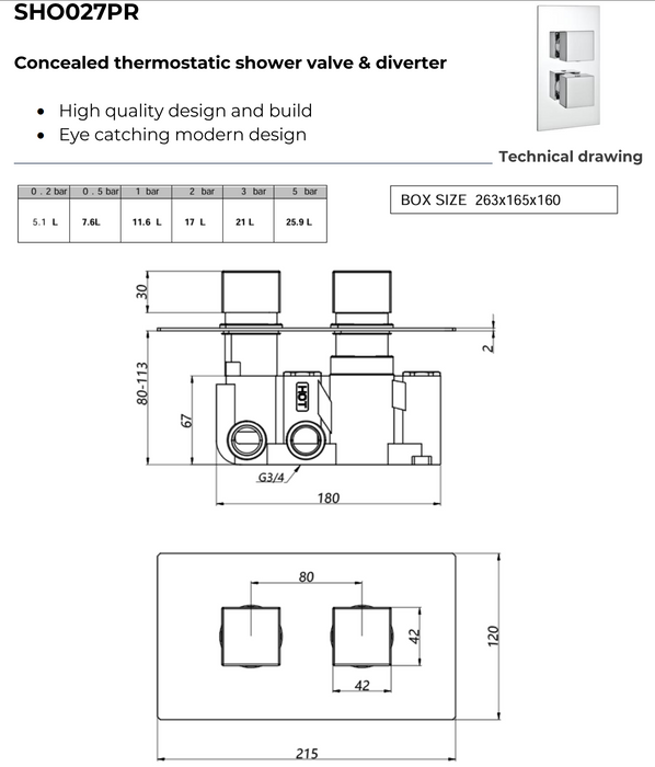 Kartell K-VIT Pure Concealed Thermostatic Shower Valve And Diverter Chrome (SHO027PR)