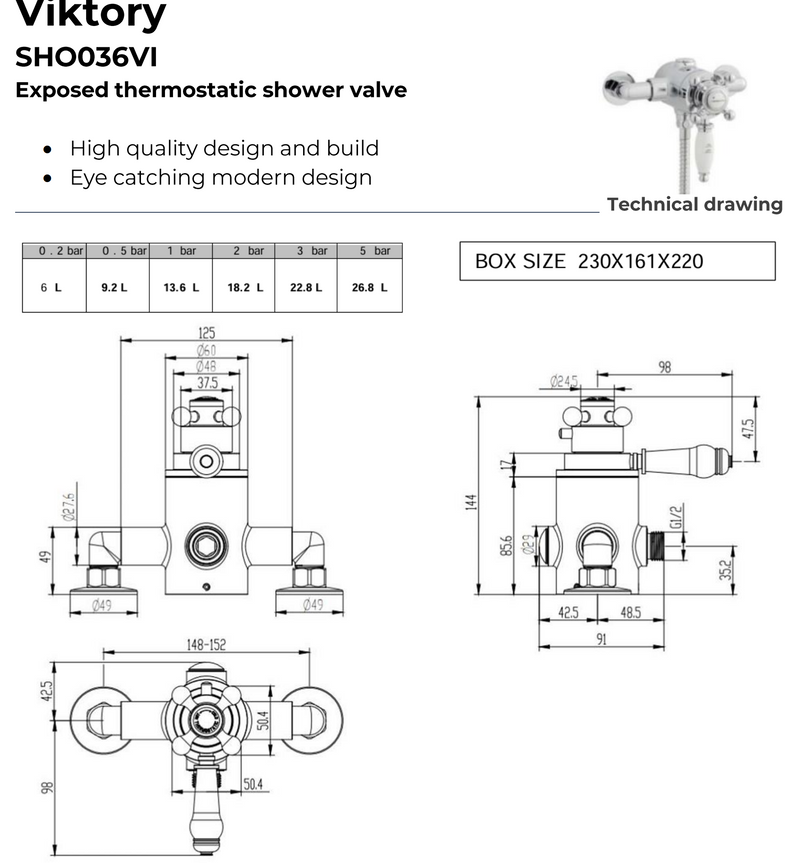 Kartell K-VIT Viktory Exposed Thermostatic Shower Valve – Chrome (SHO036VI)