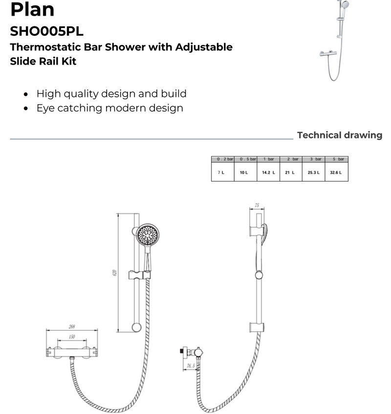 Kartell K-VIT Plan Option 6 Thermostatic Bar Shower with Slide Rail Kit (SHO005PL)