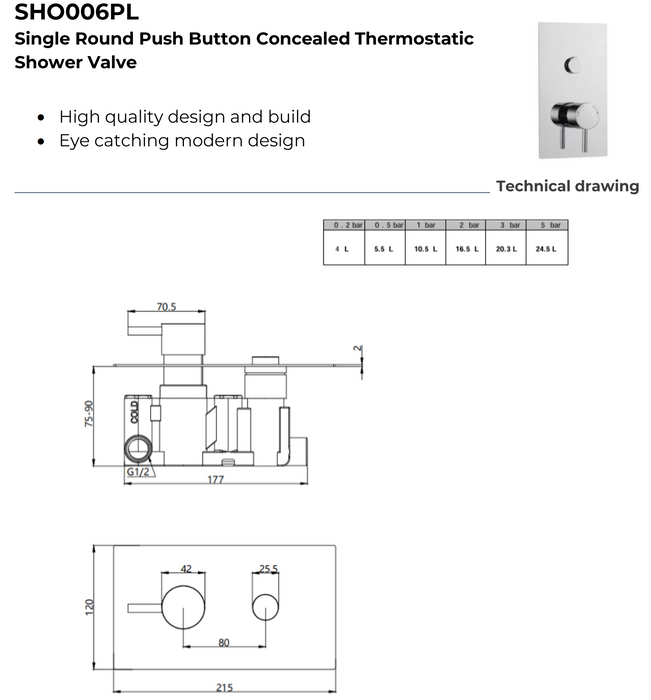 Kartell K-VIT Plan Option 8 Concealed Single Round Push Button Shower With Slide Rail Kit (SHO006PL)(SHO080DE)(SHO092OE)
