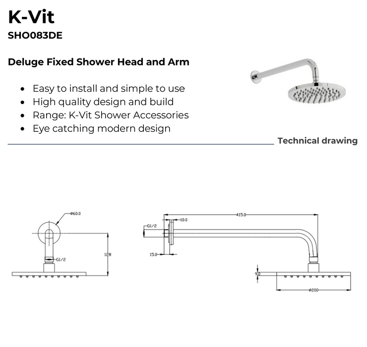 Kartell K-VIT Plan Option 10 Twin Round Push Button Thermostatic Shower with Slide Rail Kit and Overhead Drencher (SHO008PL)(SHO080DE)(SHO092OE)(SHO083DE)