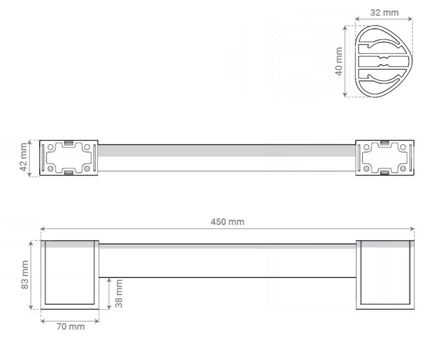 AKW Onyx 2 – 450mm Straight Grab Rail – Chrome & White (12802-LS)