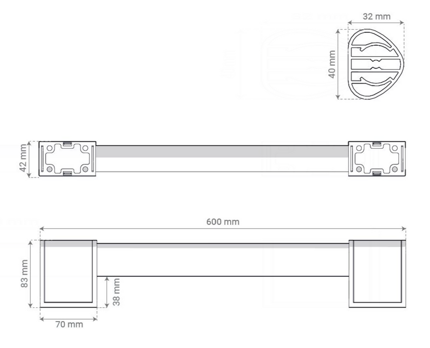 AKW Onyx 2 – 600mm Straight Grab Rail – Chrome & White (12803-LS)