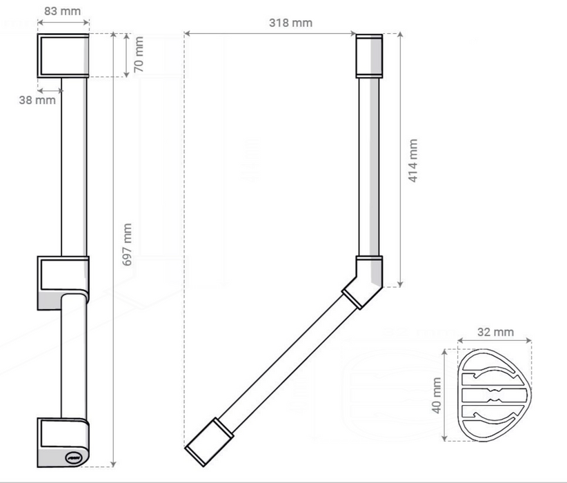 AKW Onyx 2 – 135° Angled Grab Rail – Chrome & White – 400x400mm (12804-LS)