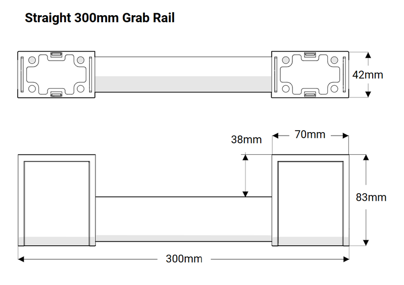 AKW Onyx 2 - 300mm Grab Rail - Black Rail & Covers (12801BLK-LS)
