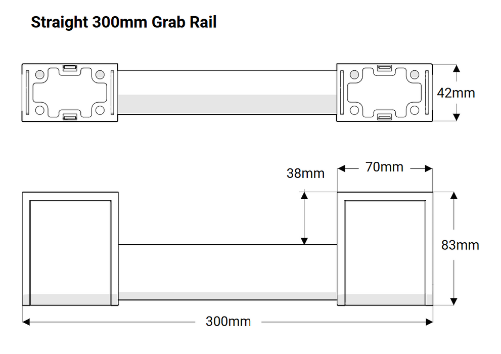 AKW Onyx 2 - 300mm Grab Rail - Black Rail & Covers (12801BLK-LS)