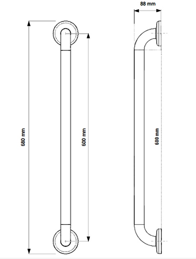 AKW 1200 Series Epoxy Coated Stainless Steel Straight Grab Rail (All Sizes)