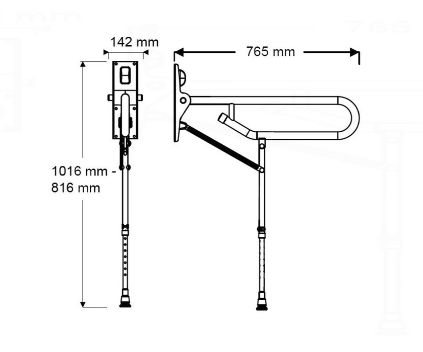 AKW 1800 Series Fold Up Toilet Support Grab Rail Adjustable Leg Mid Grey (01830MG)