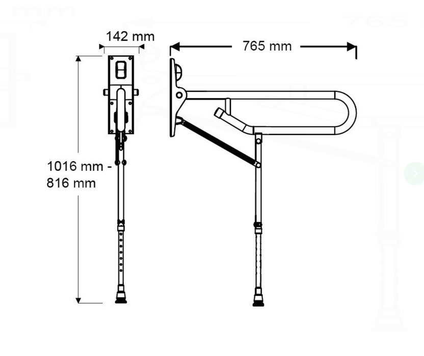 AKW 1800 Series Fold Up Toilet Support Grab Rail Adjustable Leg Dark Blue (01830DB)