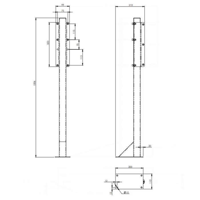 AKW 1800 Series Free Standing Pillar for Fold Up Rail White (01802)