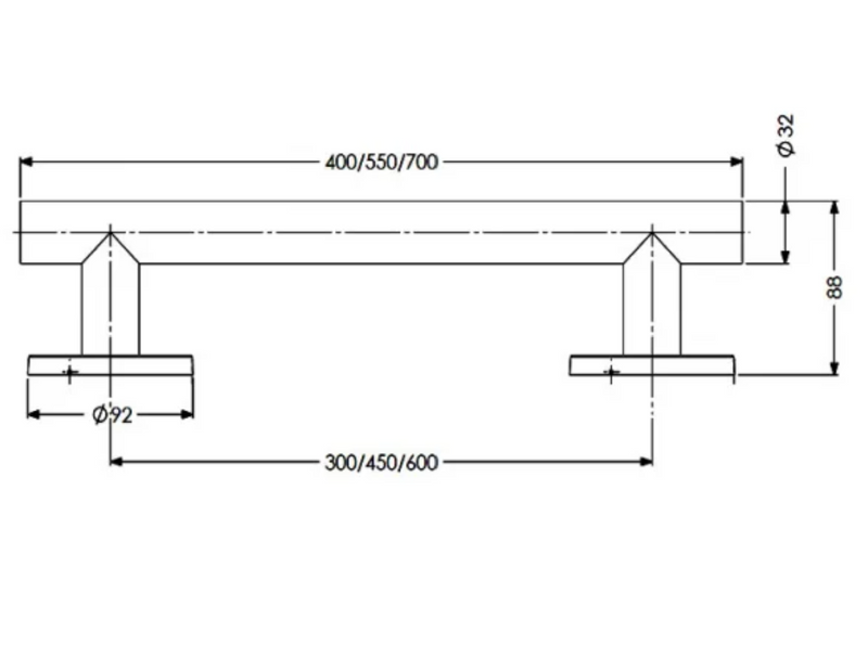 AKW 1200 Series Satin Grab Rail Stainless Steel and Black (All Sizes)