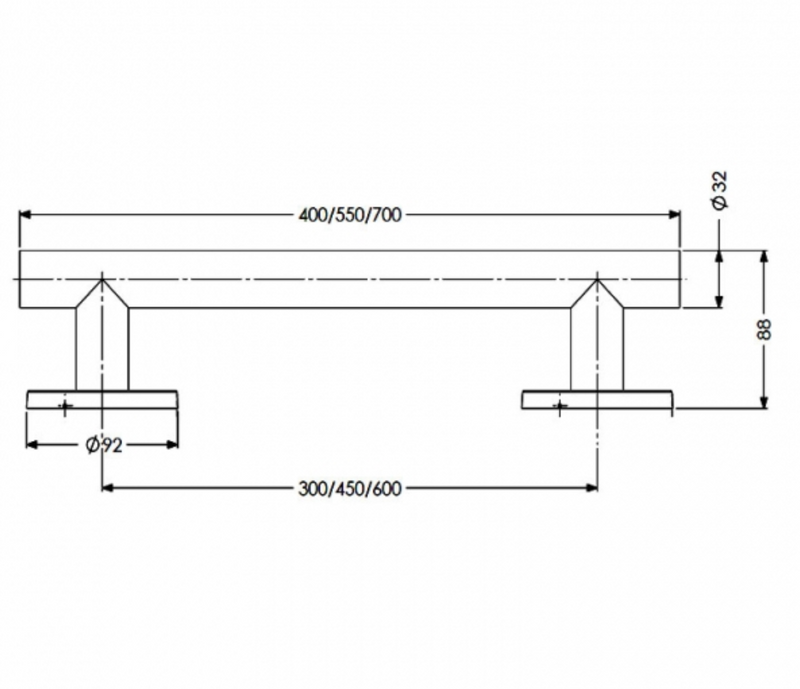 AKW 1200 Series Satin Grab Rail Stainless Steel and Black (All Sizes)